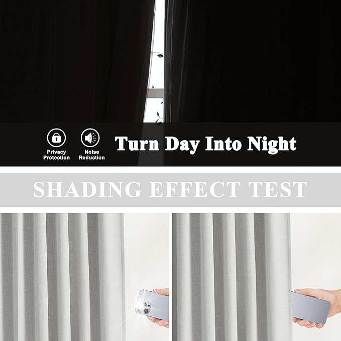 Vision Home Light Gray Pinch Pleated Full Blackout Curtains Linen Blended Room - Image 4
