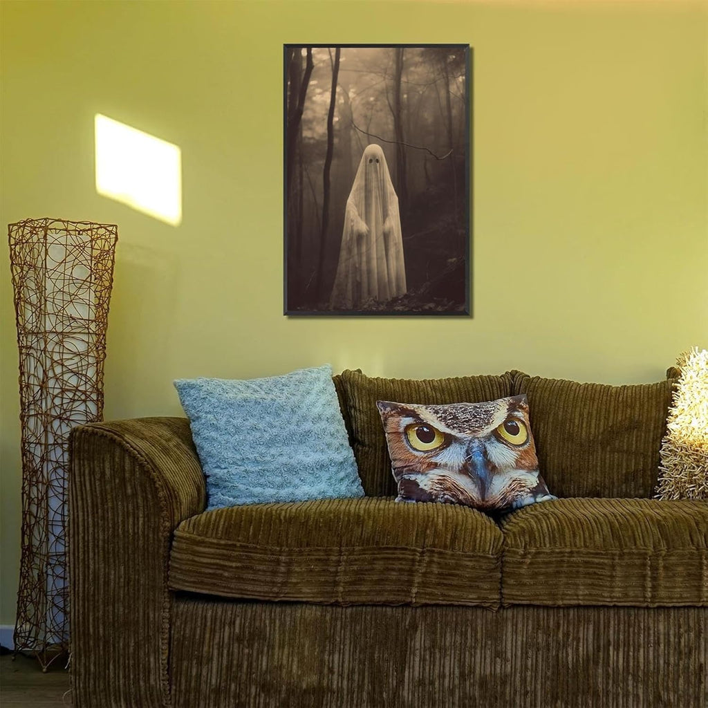 Ghost Forest Spooky Print Poster The Gothic Room Decor Creepy Picture Posters Dark Academia Aesthetic Family Prints Canvas Wall Art Home Apartment Decorations 16X24inch Aluminum Framed