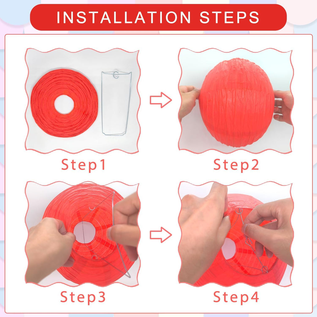 12Pcs Round Paper Lanterns Assorted Sizes (6" 8" 10" 12") for Home Decor, Restaurant, Church, Wedding, Birthday Party Decorations, Hanging Chinese Japanese Paper Lantern Lamps (Red)