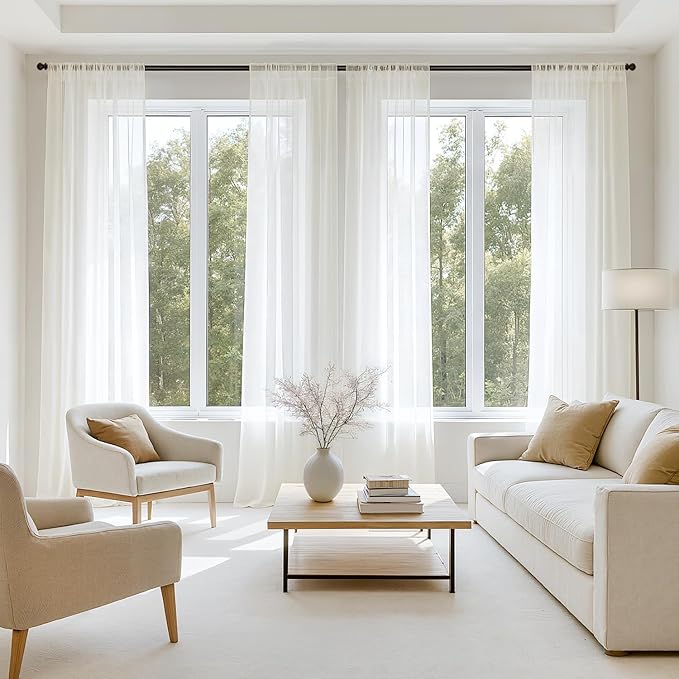 MIULEE Ivory Sheer Curtains 84 Inches Long 4 Panels 54 x 84 Inches | Light by MIULEE
