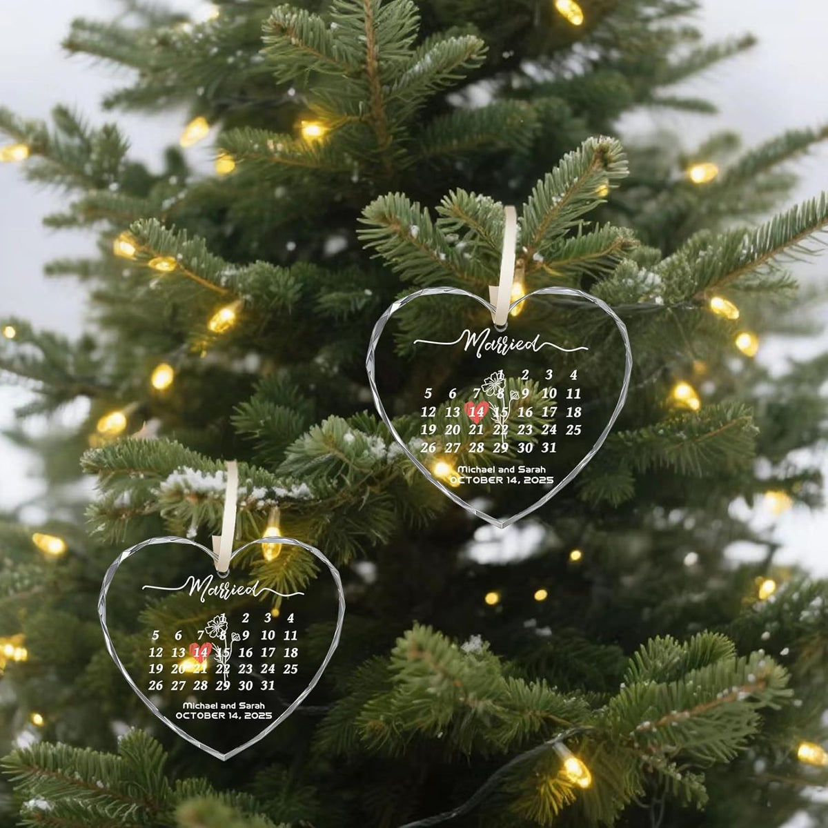First Christmas Married Ornament 2025, Custom Wedding Crystal Glass Ornament with Photo, Name or Date, Personalized Wedding or Bridal Shower Gifts for Newlyweds