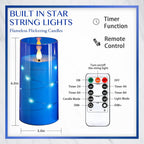 NURADA 3"x6"Flickering Flameless Candles: Built-in Star String 3D Wick Battery Operated LED Candles with Remote and Timer for Wedding Valentine's Day Decor, Blue 2 Pack