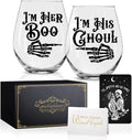 Perfectinsoy Skull Wine Glass 2 Piece with Gift Box, Zombie Design, Valentine's Day Autumn Halloween, Anniversary Wedding Gifts, Couple Gifts for Boyfriend and Girlfriend. (Her His Set of 2)