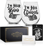 Perfectinsoy Skull Wine Glass 2 Piece with Gift Box, Zombie Design, Valentine's Day Autumn Halloween, Anniversary Wedding Gifts, Couple Gifts for Boyfriend and Girlfriend. (Her His Set of 2)