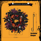 24" Glitter Halloween Wreath Outdoor - Sparkly Balls, Skulls, Bat, Skeleton, Pumpkin on Black Twig | Front Door Outside Goth Decor for Spooky Night
