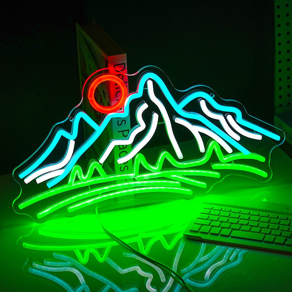 Mountain Neon Sign for Wall Decor Dimmable Landscape Neon Light with USB Powered Sunrise and Sunset Led Light Up Sign for Bedroom Living Room Hotel Decor(16.7 * 8.7In)