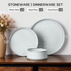 Onader Dinnerware Dishes Sets for 8, Stoneware Plates and Bowls with Unglazed Terracotta Bottom, Ceramic Kitchen Dinner Dish Set, 24 Piece - Glacier White