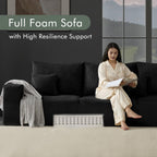 Boneless Sectional Cloud Couch Sofa for Living Room, 112" L-Shaped Modular Modern Lounge Sleeper Black Couches with Chaise, No Assemble, Cordury Compression Upholstered Sofas