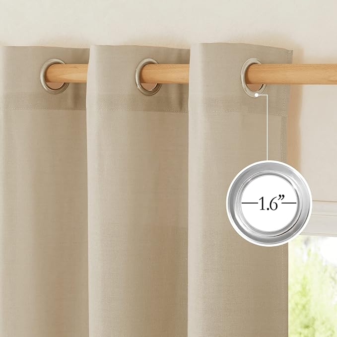 NICETOWN Thick Linen Blend Flax Angora Curtains 63 inches Long, Grommet Linen - Image 2