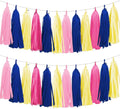 Tissue Paper Tassel Garland Banner, 20 Pack, Hot Pink Navy Blue Lemon Yellow Pink, Party Decorations for Birthday, Baby Shower