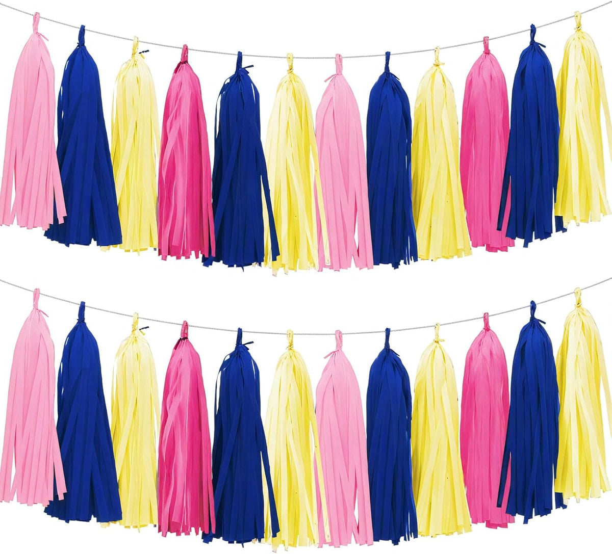 Tissue Paper Tassel Garland Banner, 20 Pack, Hot Pink Navy Blue Lemon Yellow Pink, Party Decorations for Birthday, Baby Shower