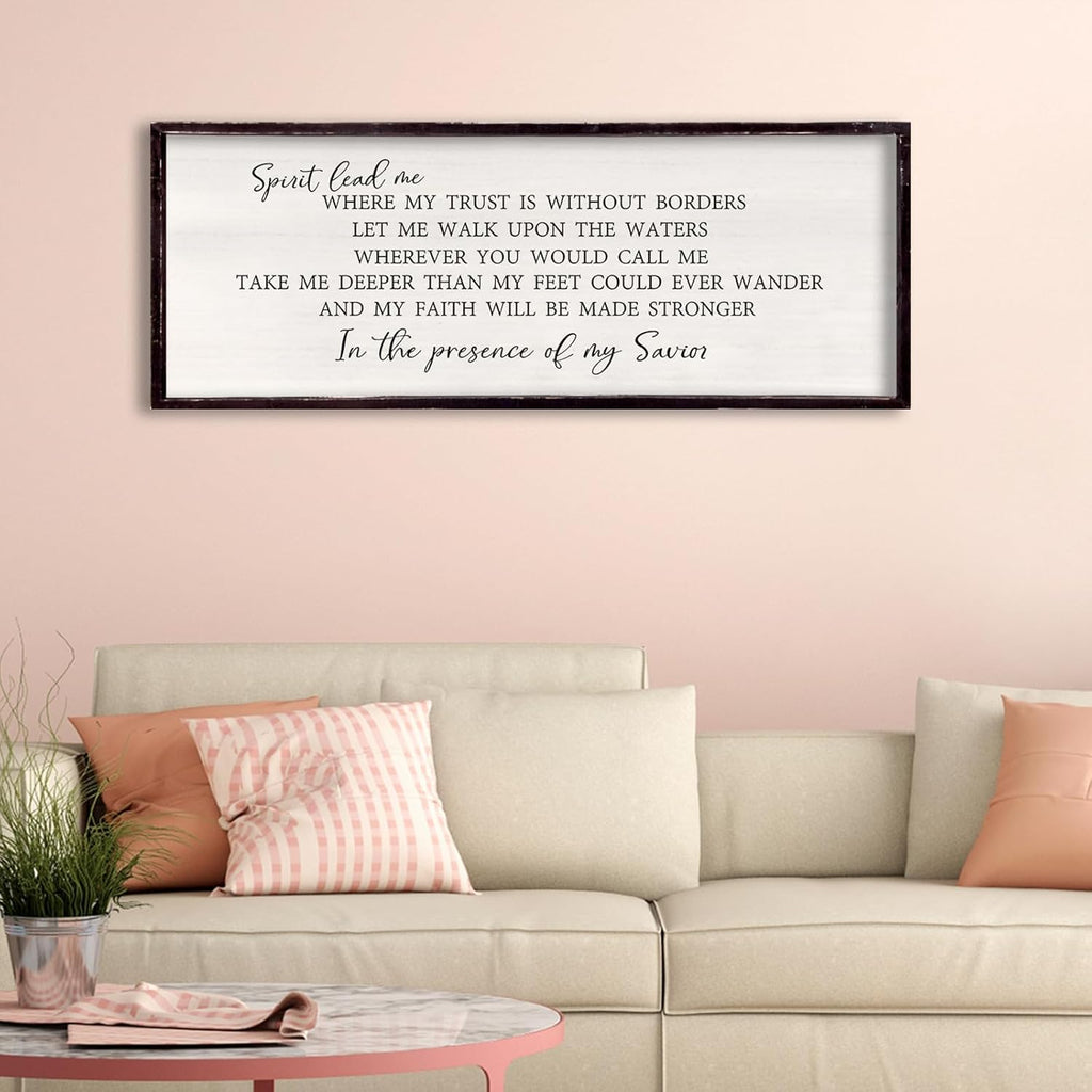 Spirit Lead Me Wall Decor 32"x12" Christian Scripture Worship Song Religious Bible Verse Wooden Framed for Bedroom Office Large Wall Art Hanging Sign (Black)