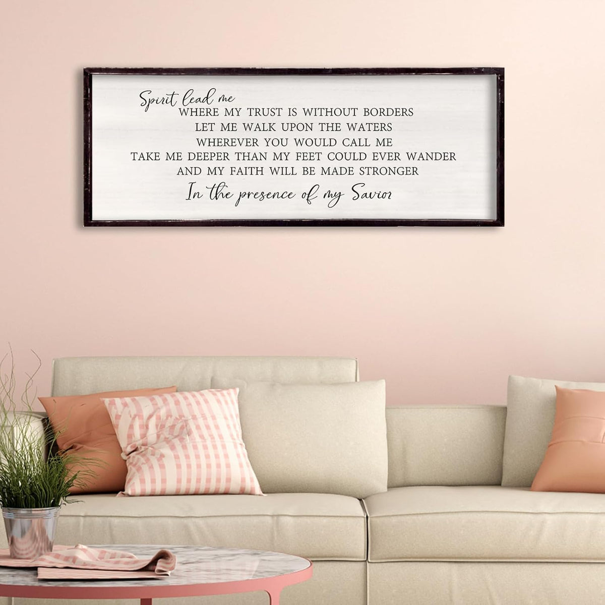 Spirit Lead Me Wall Decor 32"x12" Christian Scripture Worship Song Religious Bible Verse Wooden Framed for Bedroom Office Large Wall Art Hanging Sign (Black)