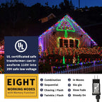 XTF2015 105ft 300 LED Christmas String Lights, End-to-End Plug 8 Modes - UL Certified - Outdoor Indoor Fairy Lights for Tree, Patio, Garden, Party, Wedding, Holiday (Multicolor)