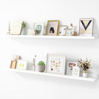 Picture Ledge Shelf, Wood Long Floating Shelves for Wall, Set of 2, 48 inch Picture Ledge Shelves, Photo Ledge Nursery Book Shelves Wall Mounted for Living Room Kids' Room Bedroom, Color White