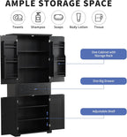 72.2" Tall Storage Cabinet with 4 Doors and Drawer, Freestanding Linen Cabinet, Wooden Pantry with Adjustable Shelf for Kitchen, Bathroom, Living Room Black