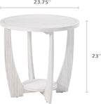 Rustic Farmhouse end Table X 2P with Storage Shelf, French Country Accent Side Table for Family, Dinning or Living Room, Small Spaces, Modern, Round, White