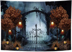 Durable Fabric Halloween Backdrop 10x8ft Horror Cemetery Iron Gate Scary Halloween Photo Background for Photography Halloween Party Decorations Wall Decor Photo Studio Decoration Supplies