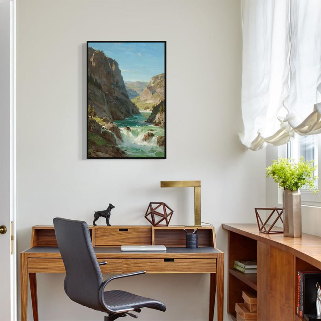 Natural mountain stream scenery poster suitable for bedroom beautiful blue sky flowing river scenery suitable for living room dormitory office