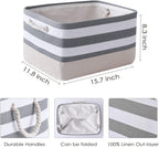 TheWarmHome Storage Basket Fabric Basket with Handles Dog Toy Basket Cloth Storage Bin Shelf Basket Decorative Storage Basket Shoe Basket Gift Basket(Grey&White Stripes-1 Pack,15.7L×11.8W×8.3H)