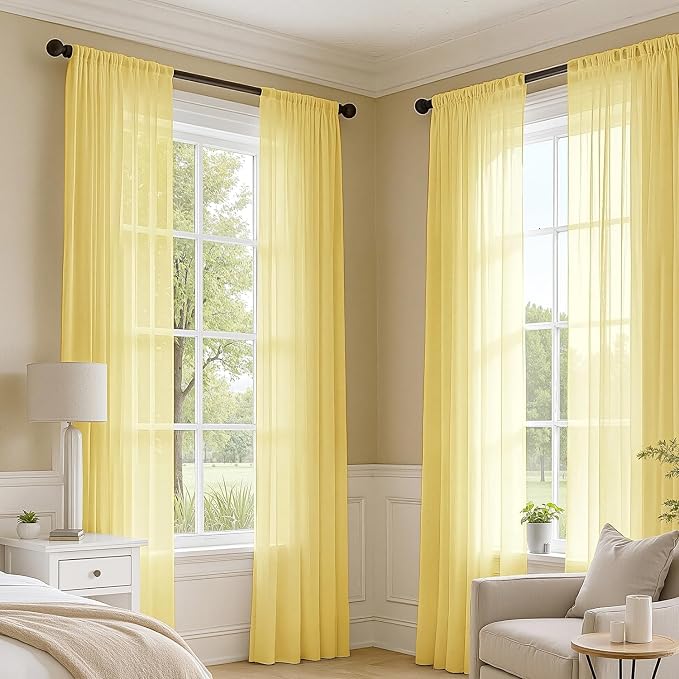 MIULEE Yellow Sheer Curtains 90 Inches Long 4 Panels 42 x 90 Inches | Light - Image 2