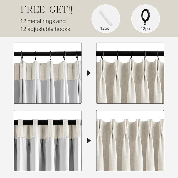 Pinch Pleated Linen Curtains 100% Blackout 90 Inches Long - Image 5
