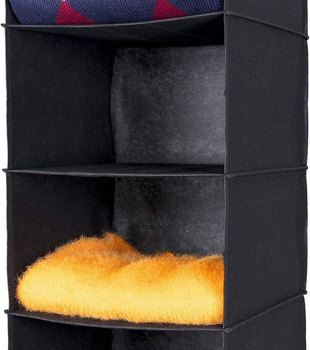 MAX Houser 6 Tier Shelf Hanging Closet Organizer, Closet Hanging Shelf with 2 Sturdy Hooks for Storage, 2 Pack, Foldable (Black)