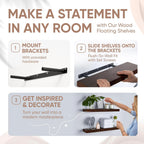 Homeforia 24inch Walnut Floating Shelves for Wall, High End Solid Real Wood 24in Floating Shelf for Bathroom, Dark Brown 24 inch Long Floating Shelves, Heavy Duty Bracket, 24 X 6.5 X 1.75 in, Set of 2