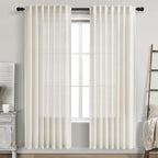 Cream Linen Blend Light Filtering Curtains 82 Inch Length 2 Panel Set Pocket by Nanspring