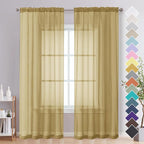 Gold Sheer Curtains 84 Inches Long 2 Panels by OVZME