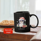 Customized Christmas Themed Black Cup, Personalized Cute Xmas Penguin Mug With Name, Gift For Christmas, Custom Animal Wearing Santa Hat Design Cup, Christmas Animal Coffee Mug 11oz 15oz