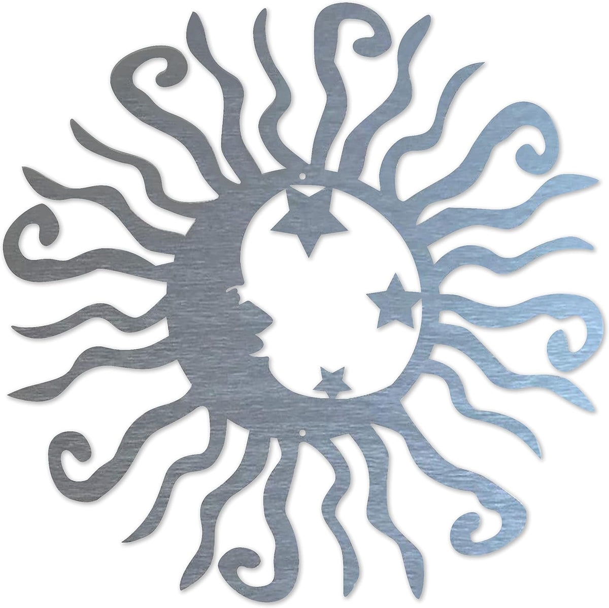 Riverside Designs Wacky Solar Moon Metal Wall Art Steel Outdoor Decor | Heavy-Duty and Waterproof | Made in USA (Silver, 24L x 24W)