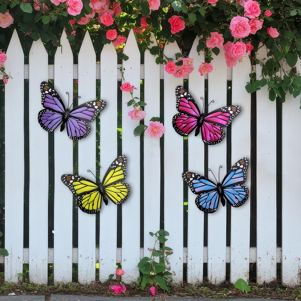 Metal Butterfly Outdoor Decor - 4 Pack 9.8in Butterflies Wall Sculpture Hanging Decor for Outside Home Yard Patio Fence Garden Decorations