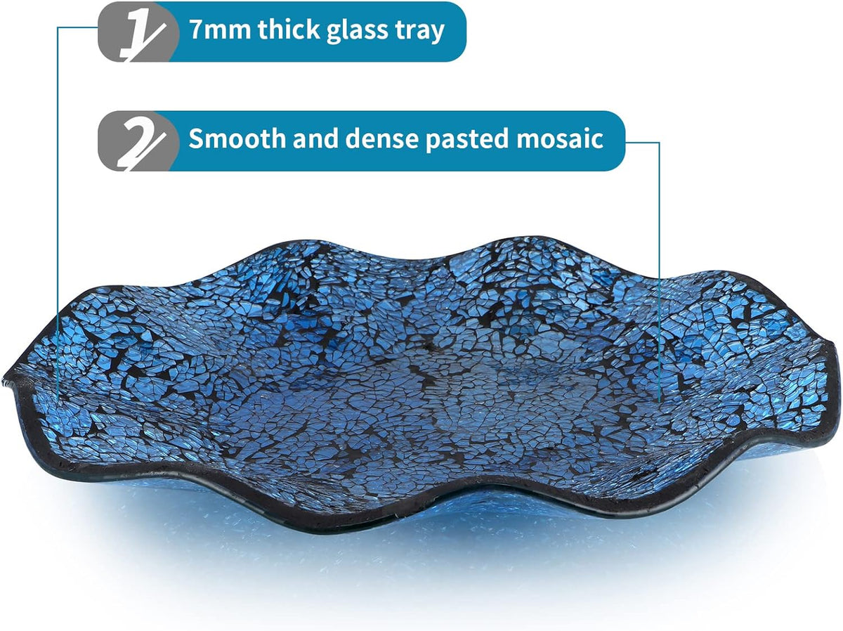 MDLUU Mosaic Centerpiece Tray, 12" Decorative Glass Plate, Home Decor Glass Bowl for Dining Room Table, Coffee Table, Gift (Turquoise)