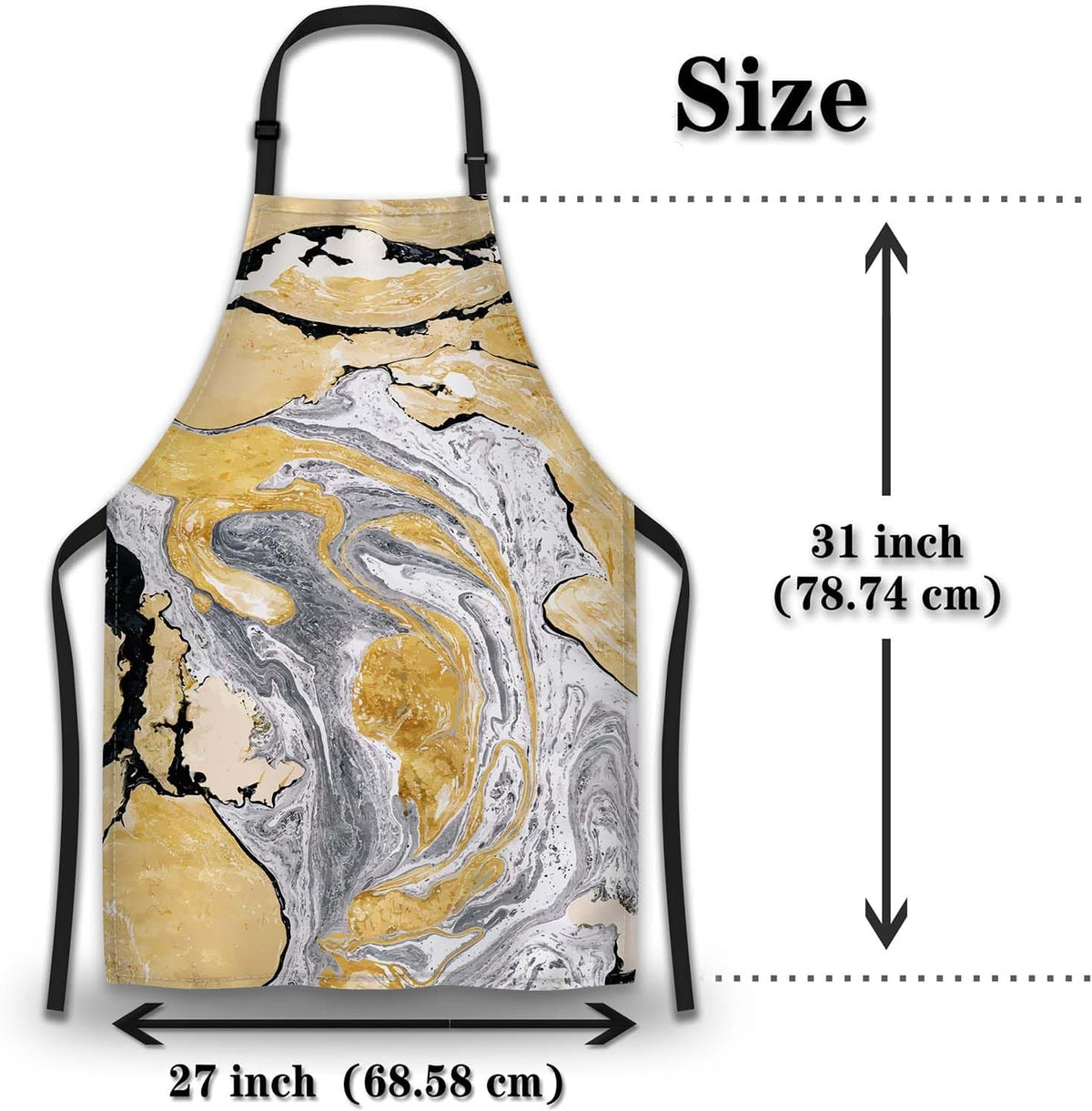 Funny Aprons for Adults Women Gold and Black Marble Women Apron for Kitchen Cooking Restaurant BBQ Painting Crafting Gardening 27” (W) x 31” (H), Waterproof Apron