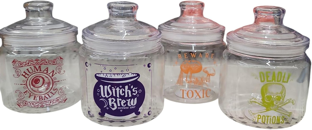 Halloween Storage Jars with Lids, Decorative Potion Bottles, Set of 4