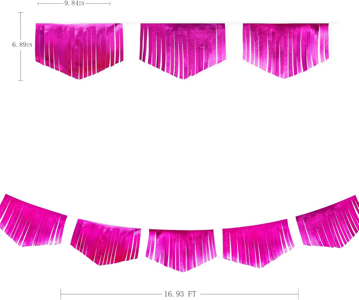 Hot pink Tassel Banner Double Sided Metallic Fabric Pennant Bunting Flag Garland for Birthday Bachelorette Anniversary Engagement Wedding Bridal Shower Graduation Pink Girl Party Decorations Supplies