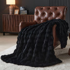 Lotus Karen Faux Fur Blanket Black - Big Bubble Rabbit Fluff King Throw for The Bed Large Fluffy Fuzzy Cozy Thick Furry Plush Shaggy Blankets 108x90 Inches