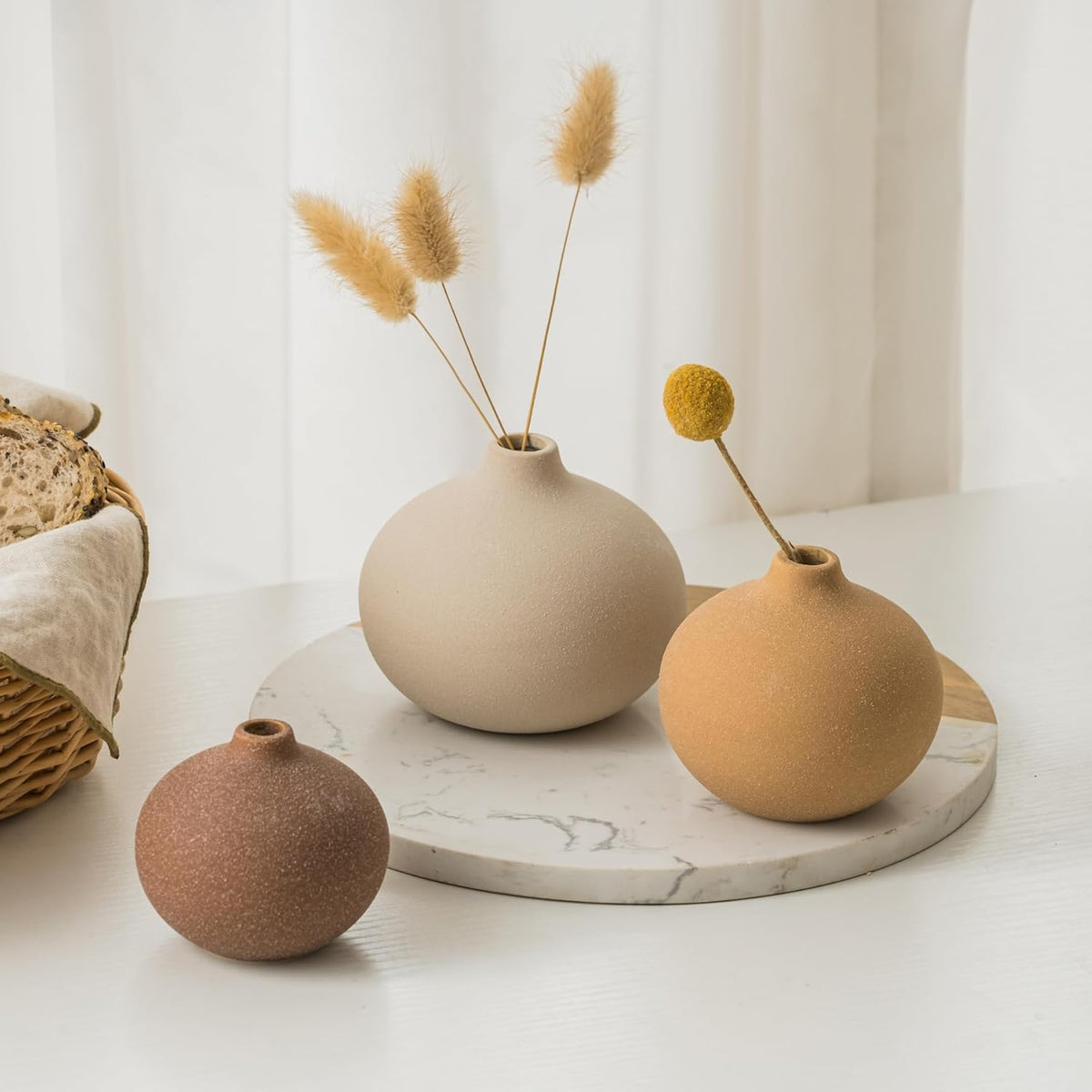 Ceramic Vase Set of 3, Bud Vases for Modern Farmhouse Home Decor, Cute Vases, Small Flower Vases for Dining Table Centerpieces,Living Room,Shelf,Mantel and Entryway Display