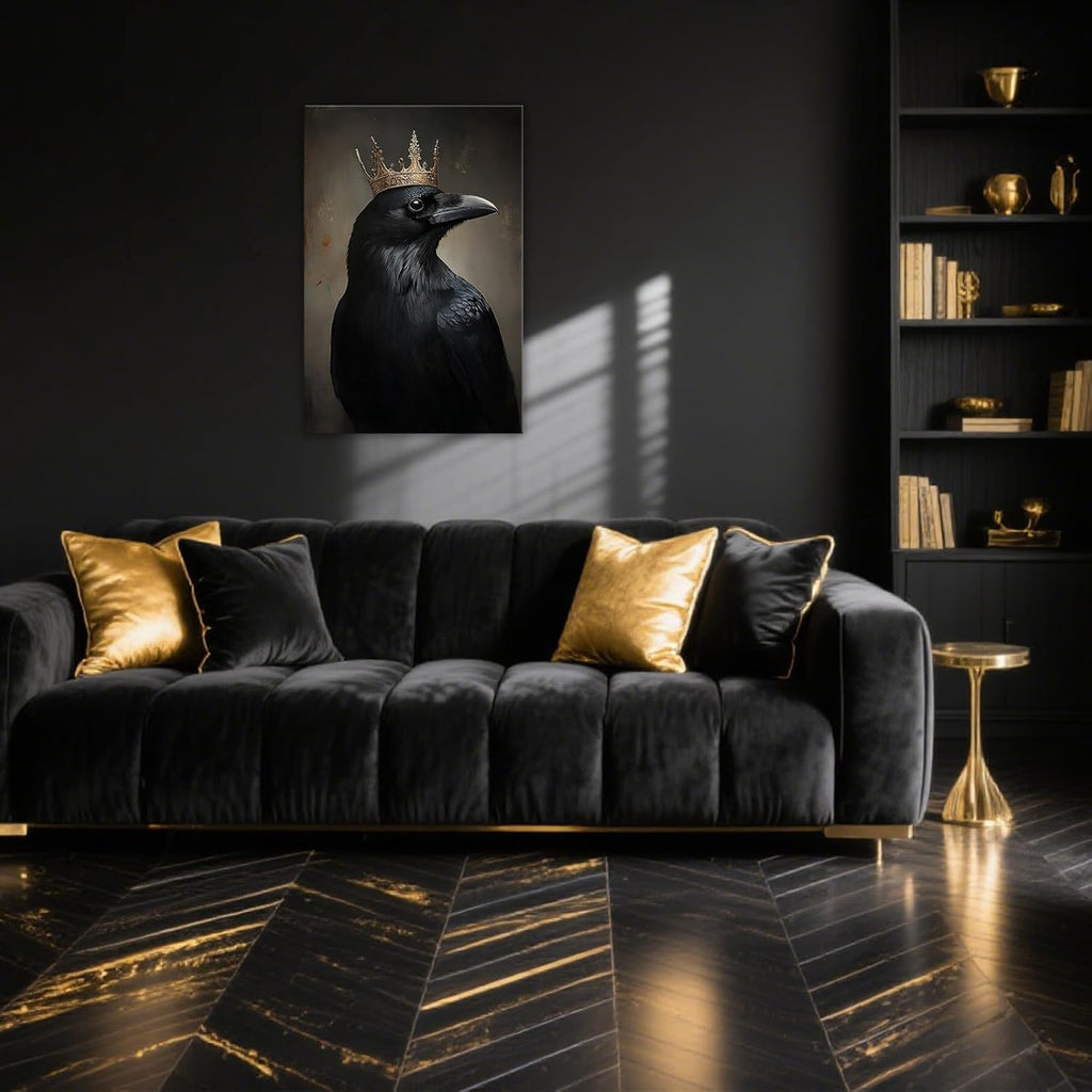 OAAPITI Raven King Wall Art Mysterious Black Bird Painting Dark Gothic Animal Canvas Print for Living Room Bedroom Home Office Inspirational Decor(Artwork-8,16"x24")