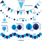 Blue Party Decorations, Easy Assembly Paper Fan Honeycomb Ball Garland Hanging Swirl Navy Blue Party Supplies for Boy Men Graduation Birthday Bridal Shower Baby Shower Party Decorations