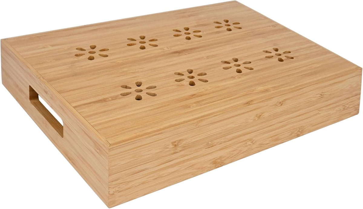 Natural Bamboo Storage Tray with 5 Custom Dividers, Deep Drawer Organizer for Kitchen, Small Cabinets, Home Office & Living Room