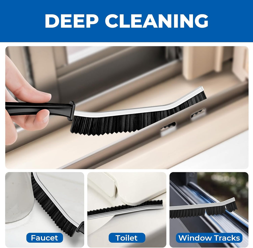 Crevice Cleaning Brushes, Serrated Cleaner Scrub Brush Tool for Hard to Reach Tight Space, Home Essentials, Cleaning Supplies for Shower, Bathroom, Kitchen, Toilet, Window (2, Black)