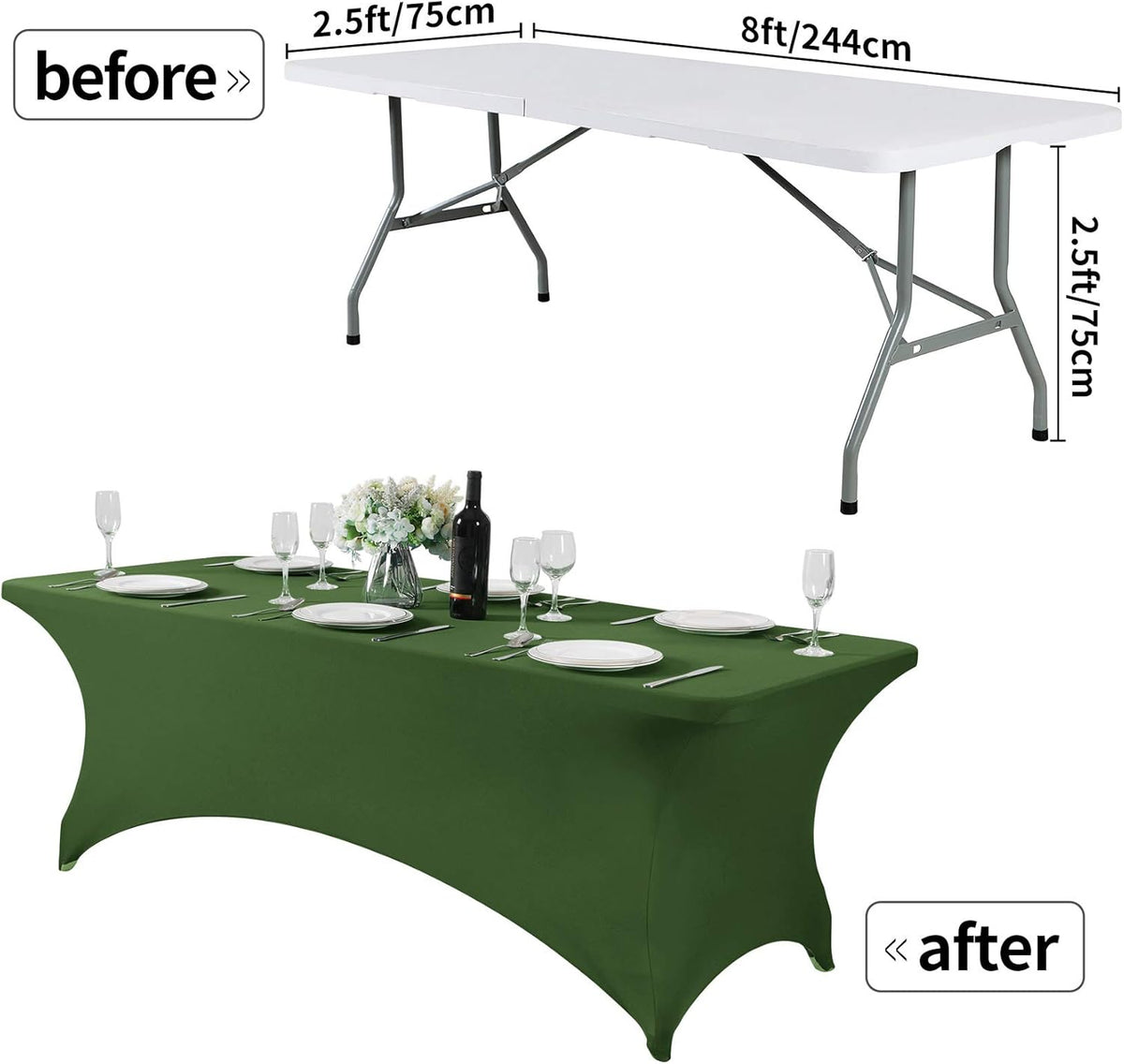 2Pack Spandex Table Cover for 8FT or 4ft or 6ft Table Universal Fitted Stretch Tablecloth for Party, Banquet, Wedding and Events-Willow