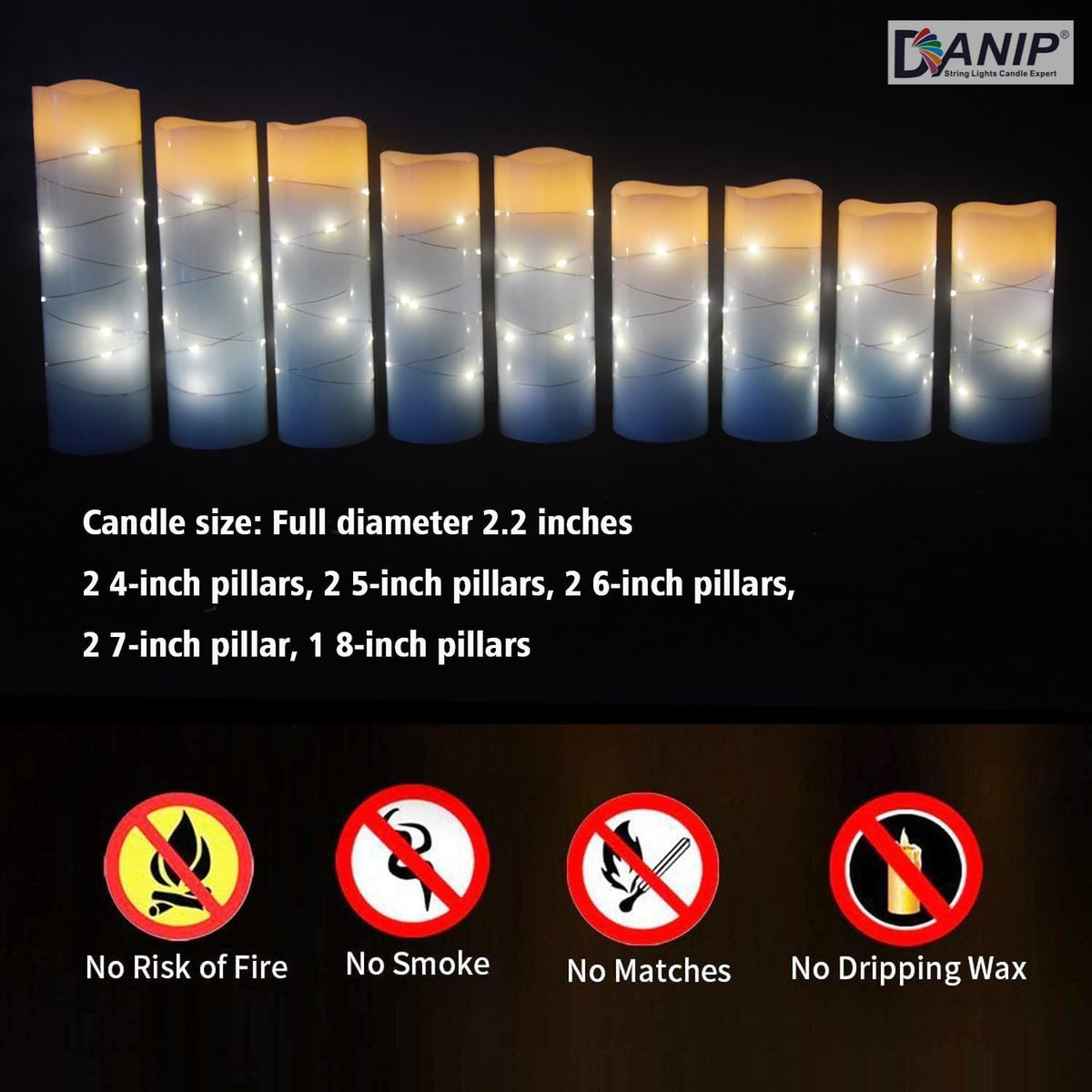 Sky Blue Flameless Candle, with Built-in Star Clusters, 9 LED Candles, 11 Button Remote Control, 24-Hour Cycle Timing, Flashing Flames, Real Wax, Battery Powered. (Full Sky Star Series)…