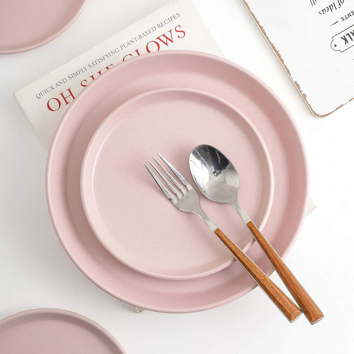 Stone Lain Albie Stoneware 32-Piece Modern Dinnerware Set, Kitchen Plates and Bowls Sets, Dish Set for 8, Pink