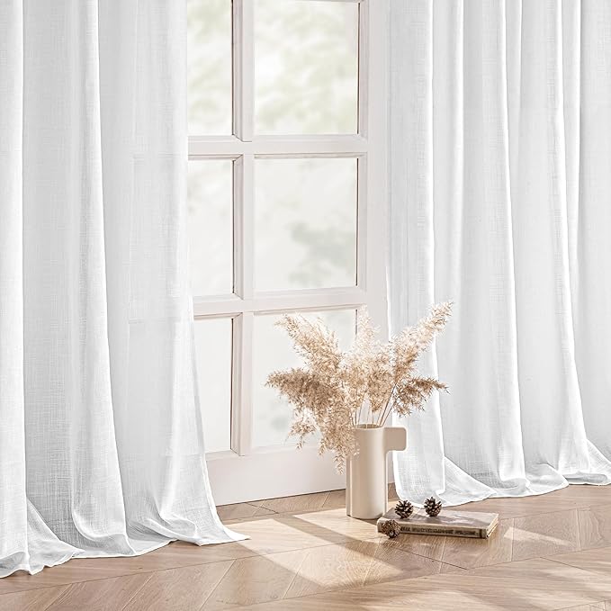 MIULEE White Linen Curtains 95 Inch Long 2 Panels - Image 5
