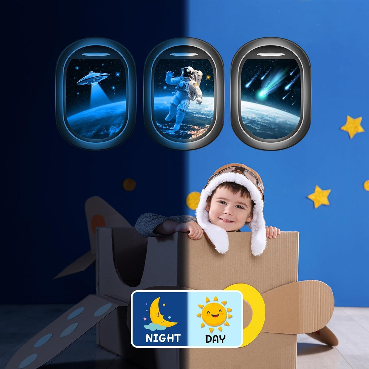 Quanhaigou Glow in The Dark 3D Space Wall Decals, Set of 3 Galaxy Window Stickers for Wall,Planet Themed Room Decor for Kids Boys