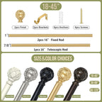 Gold Adjustable Curtain Rods for Windows:18-45 Inch Farmhouse Heavy Duty Curtain Rod for Bedroom Living Room,Boho Decorative Rustic Drapery Rods with Vintage Coastal Texture Finial,Brass Gold