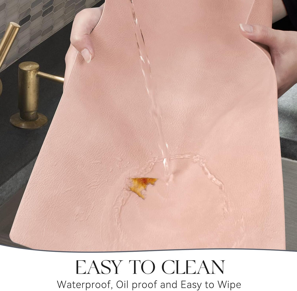 MOSAYT Vinyl Placemats Set of 4-12 X 17 Inch - Faux Leather 100% Waterproof Oil-Proof Wipeable PU Place Mats, Heat Resistant Reversible Table Mats for Kitchen, Dining, Outdoor (Pink)